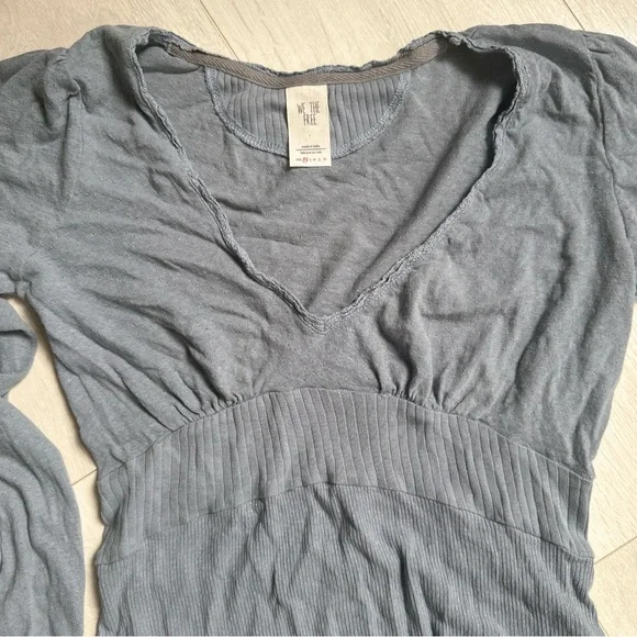 Free People We The Free Blue Cotton Linen Blend V-Neck Empire Waist Top XS - Picture 11 of 16
